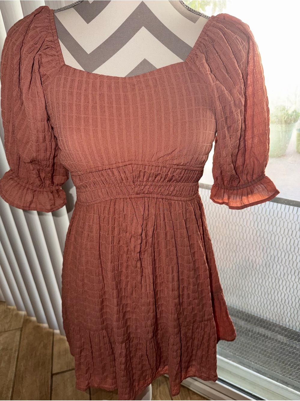Trixxi girl large Rust Smocked Square-Neck Mini Dress